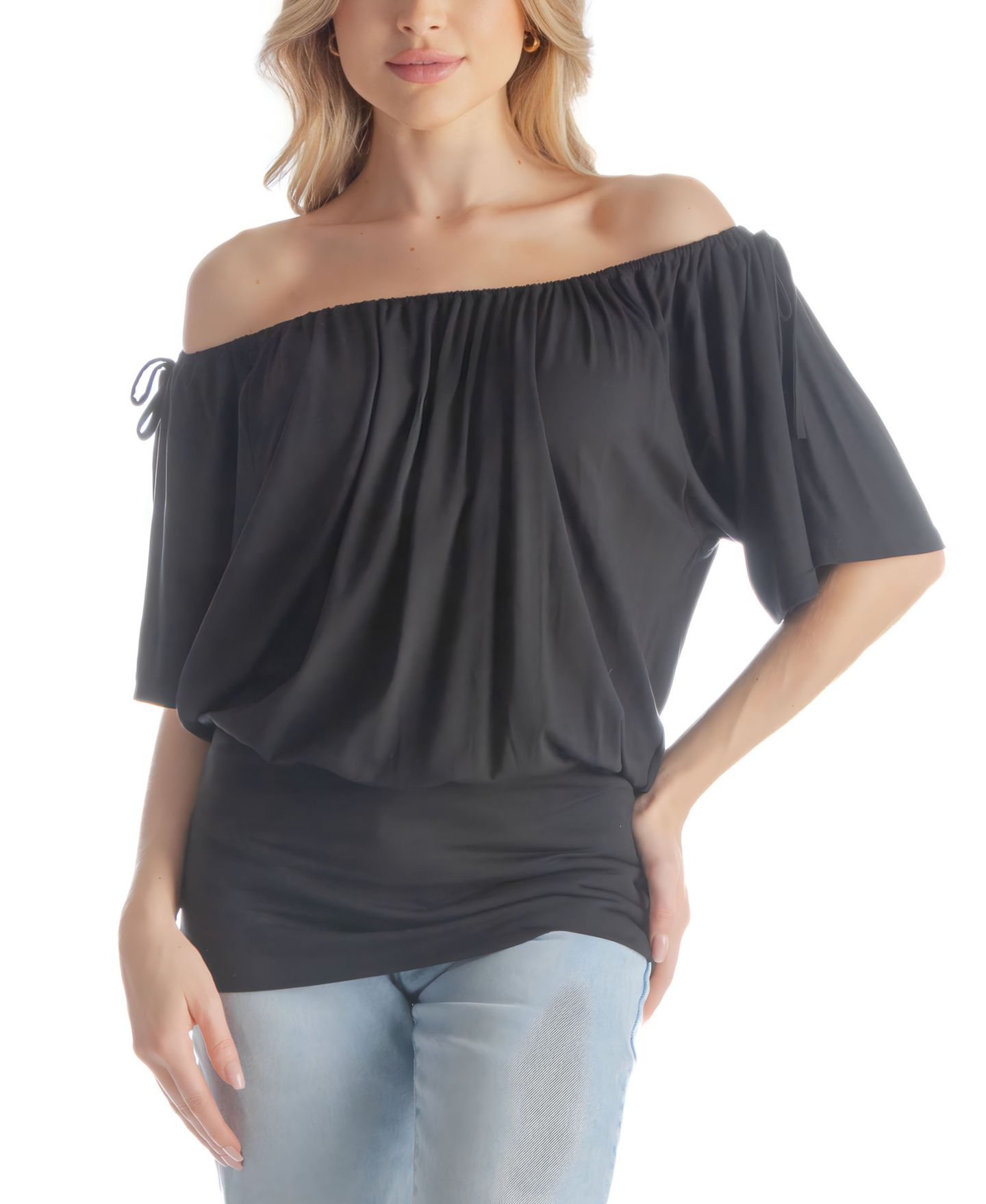 Женский топ 24seven Comfort Apparel Solid Color Short Sleeve Split Shoulder, цвет: Зелёный, вариант 1 — фото 11