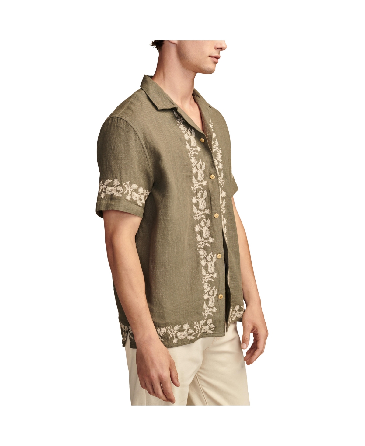 Lucky brand Men's Embroidered Camp Collar Short Sleeve Shirt