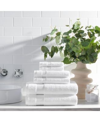 600 GSM Ringspun Cotton Hand Towels, 6-Pack, 16" x 28" with Striped Dobby Border