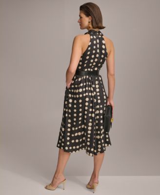 【Donna Karan New York】Polka-Dot Belted A-Line Dress Donna Karan New York Women's Printed Belted A-Line Dress
