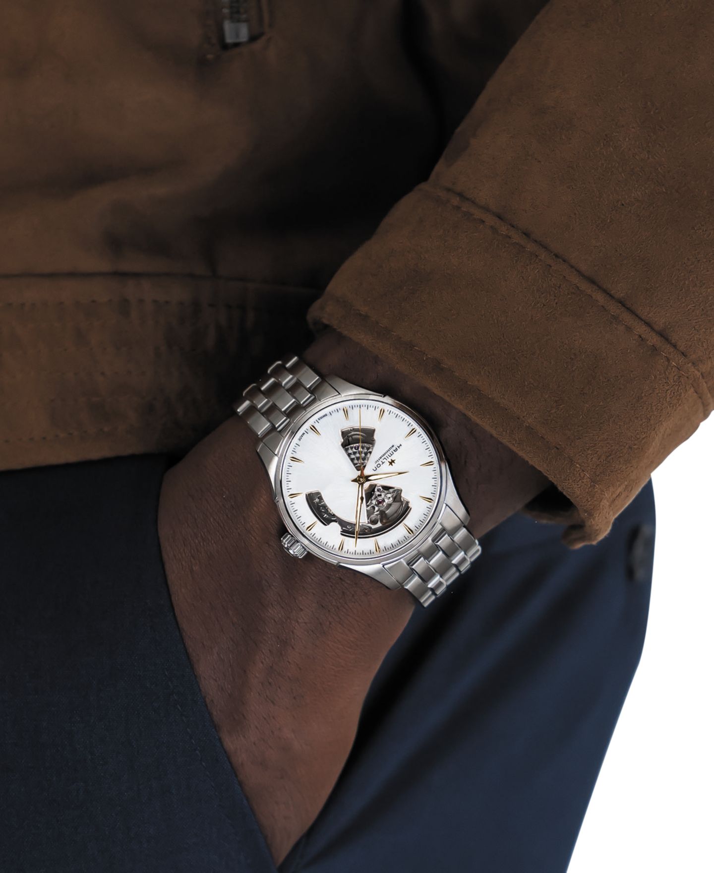 Мужские часы Hamilton Swiss Automatic Jazzmaster Open Heart на стальном браслете, 40 мм — фото 4