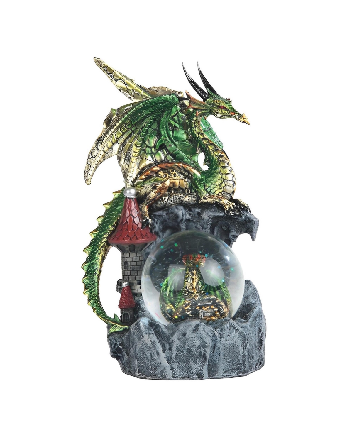 8"H Green Dragon on Castle with Snow Globe Figurine Home Decor Perfect Gift for House Warming, Holidays and Birthdays - Multicolor
