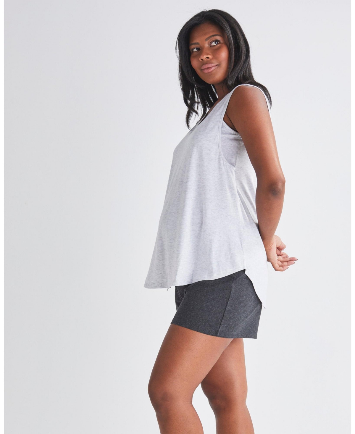 Angel Maternity Maternity Angel 2-piece /Nursing Pyjama Shorts Set -charcoal