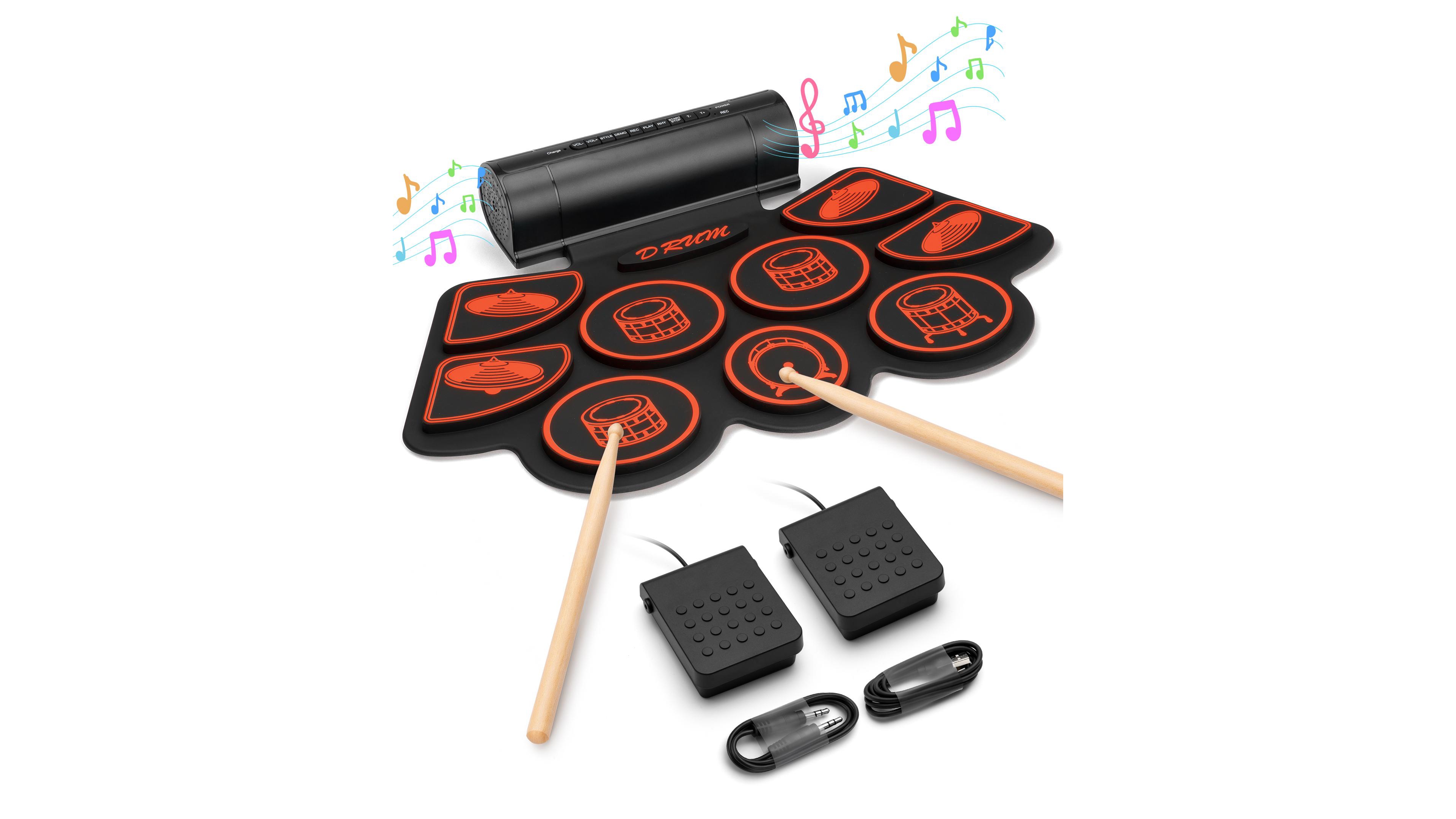 Sugift Red Electronic Drum Set with 2 Build-in Stereo Speakers for Kids