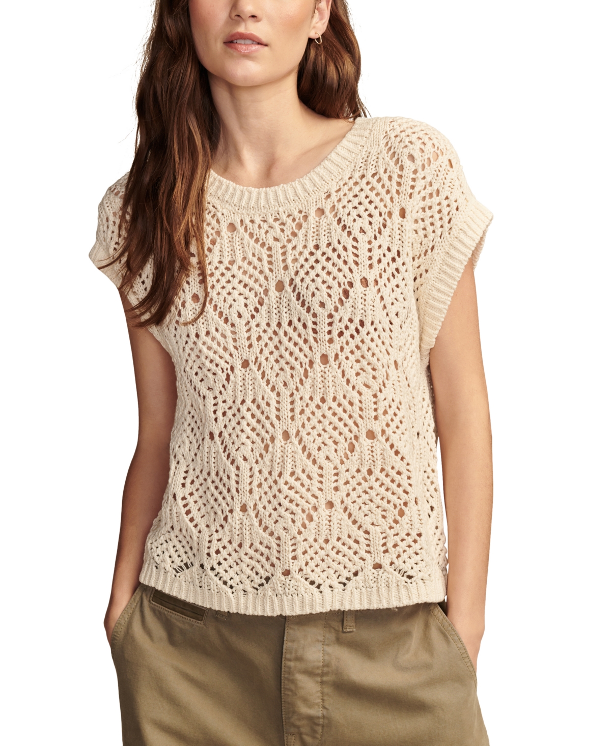 Women's Cotton Crochet Sweater Vest - Tofu