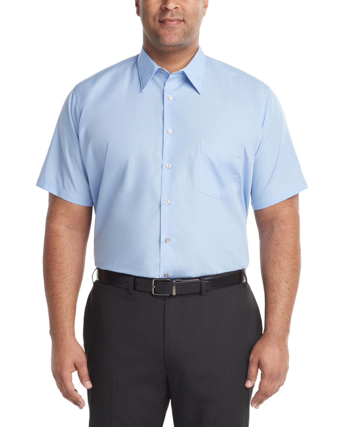 Shop Van Heusen Men's Big & Tall Poplin Short Sleeve Dress Shirt In Cameo Blue