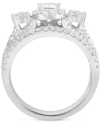Diamond Emerald-Cut Multi-Row Three Stone Ring (2 ct. t.w.) in 14k White Gold