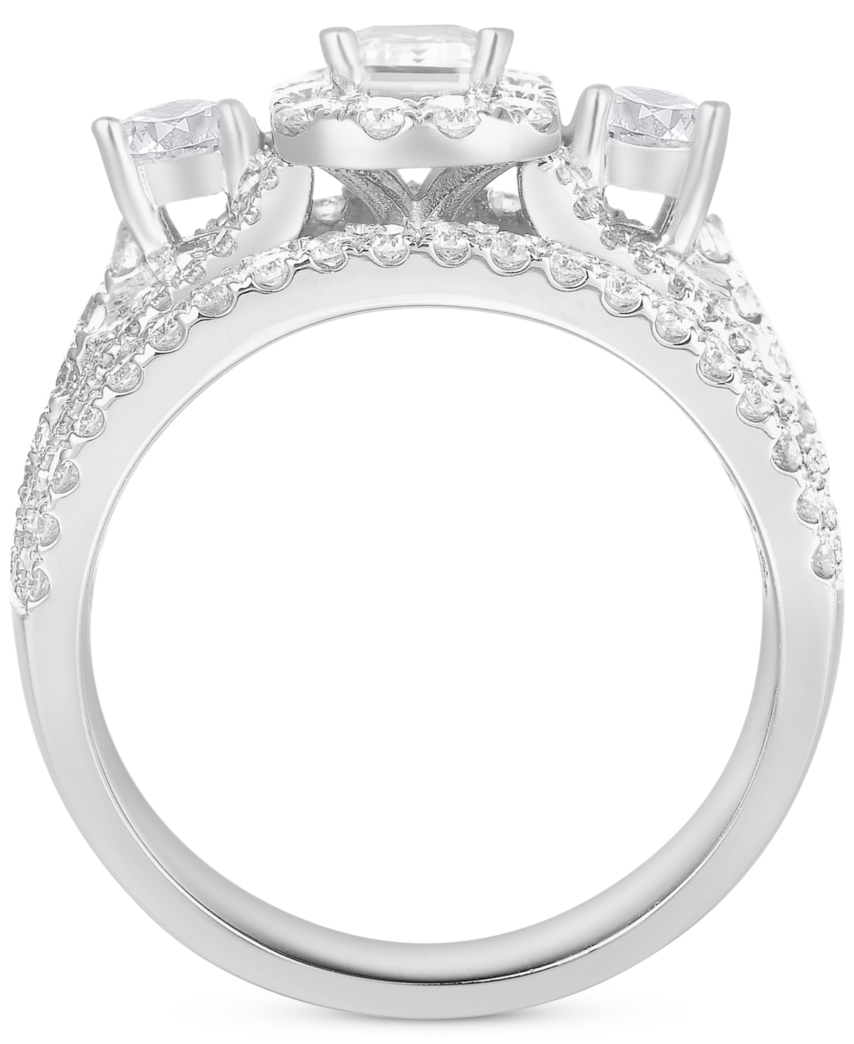 Macy's Diamond Emerald-cut Multi-row Three Stone Ring (2 Ct. T.w.) In 14k White Gold In White Gold