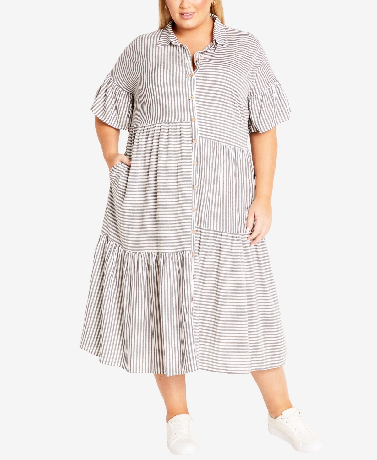 Avenue Plus Size Kaitlyn Stripe Maxi Dress In Charcoal Stripe