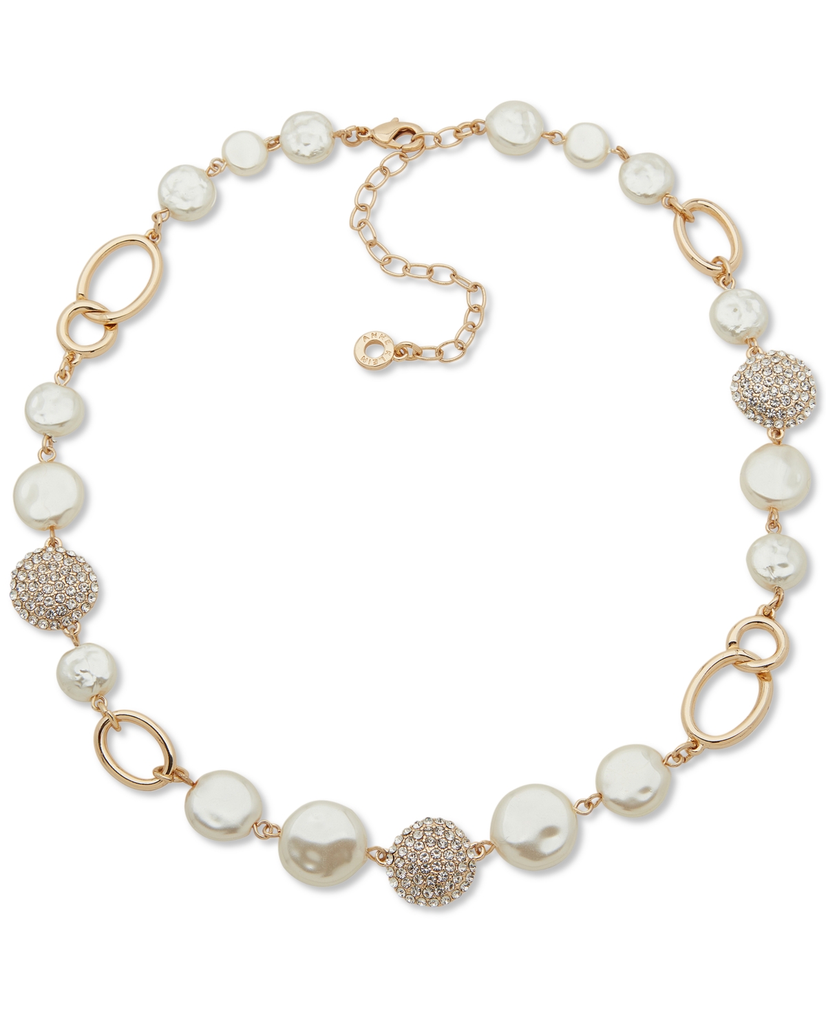 Shop Anne Klein Gold-tone Pave & Imitation Pearl Disc Collar Necklace, 16" + 3" Extender In Crystal