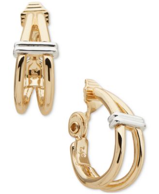Anne Klein - Two-Tone Small Double-Row Clip-On Hoop Earrings