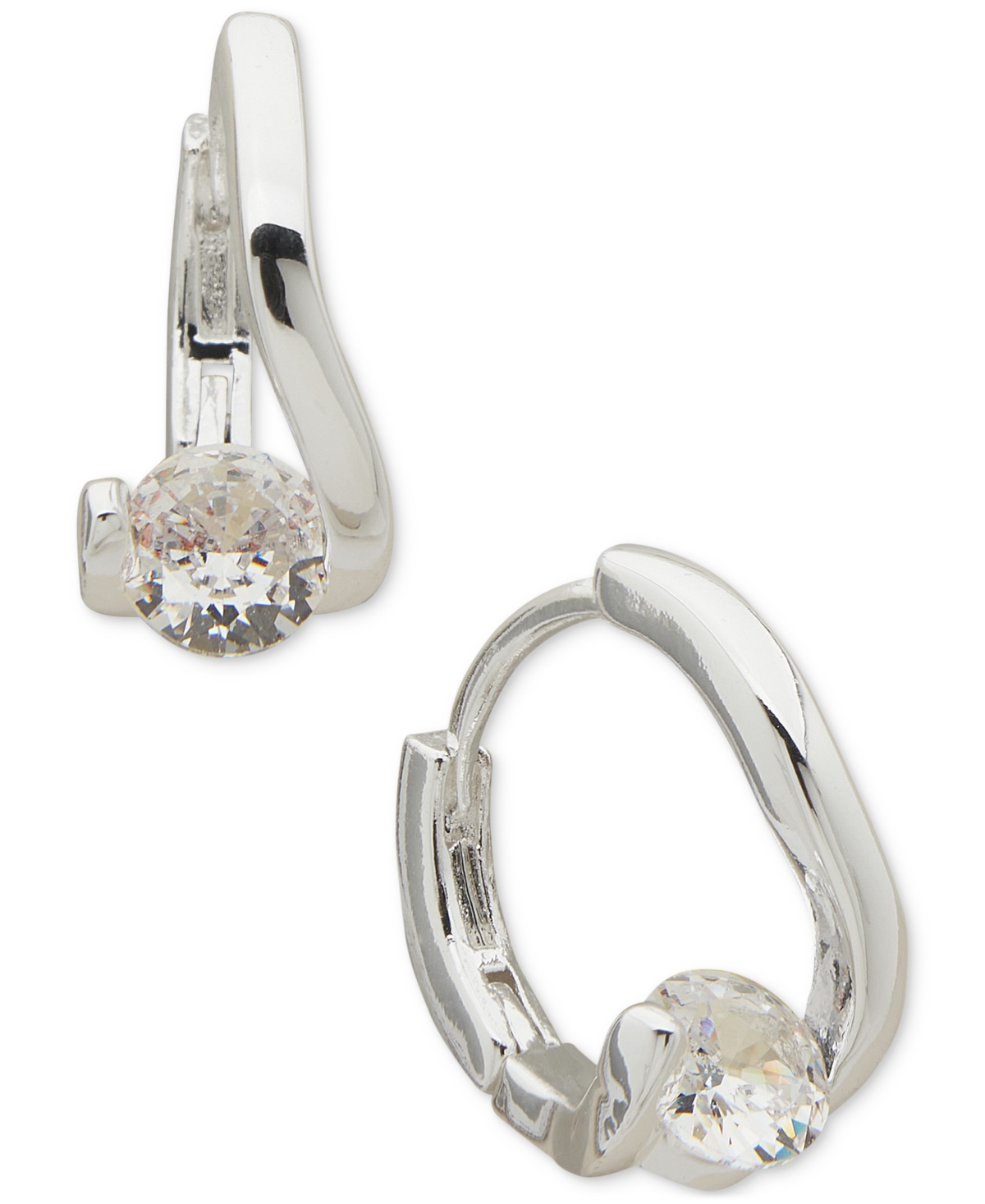 Anne Klein Silver-tone Small Crystal Huggie Hoop Earrings, 0.5" In Metallic