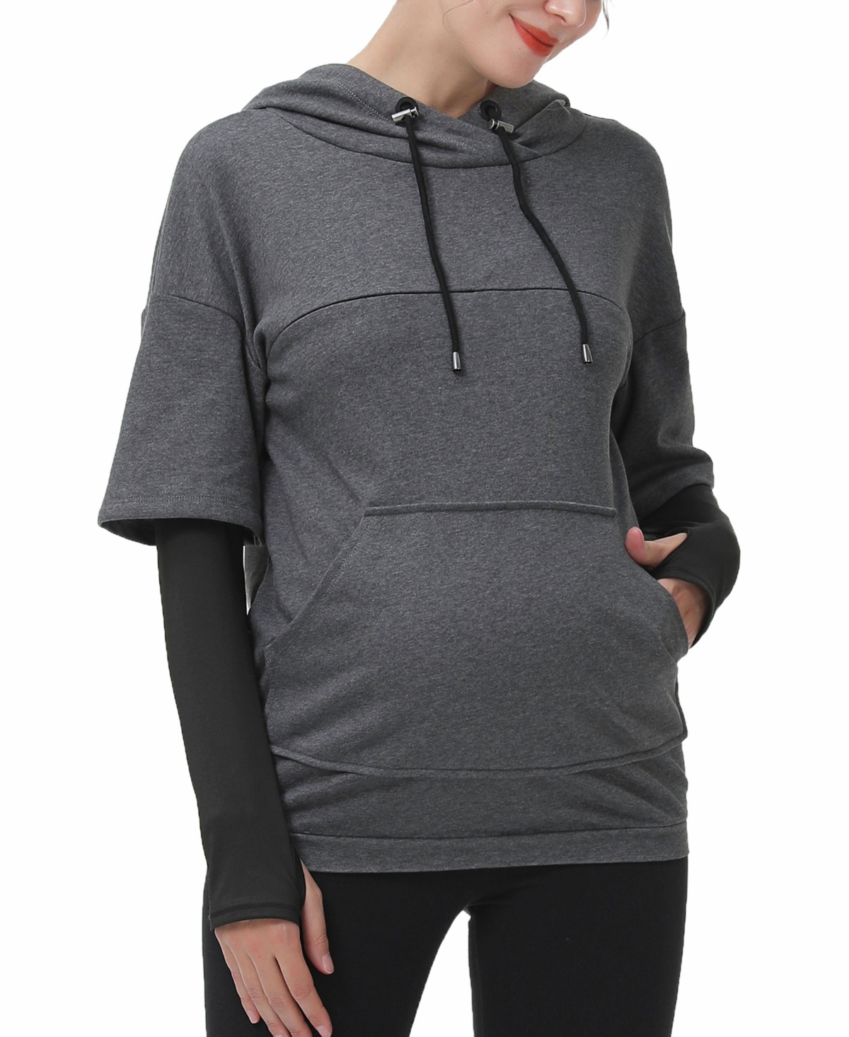 kimi + kai Maternity Nursing Active Hoodie Sweatshirt - Dark gray