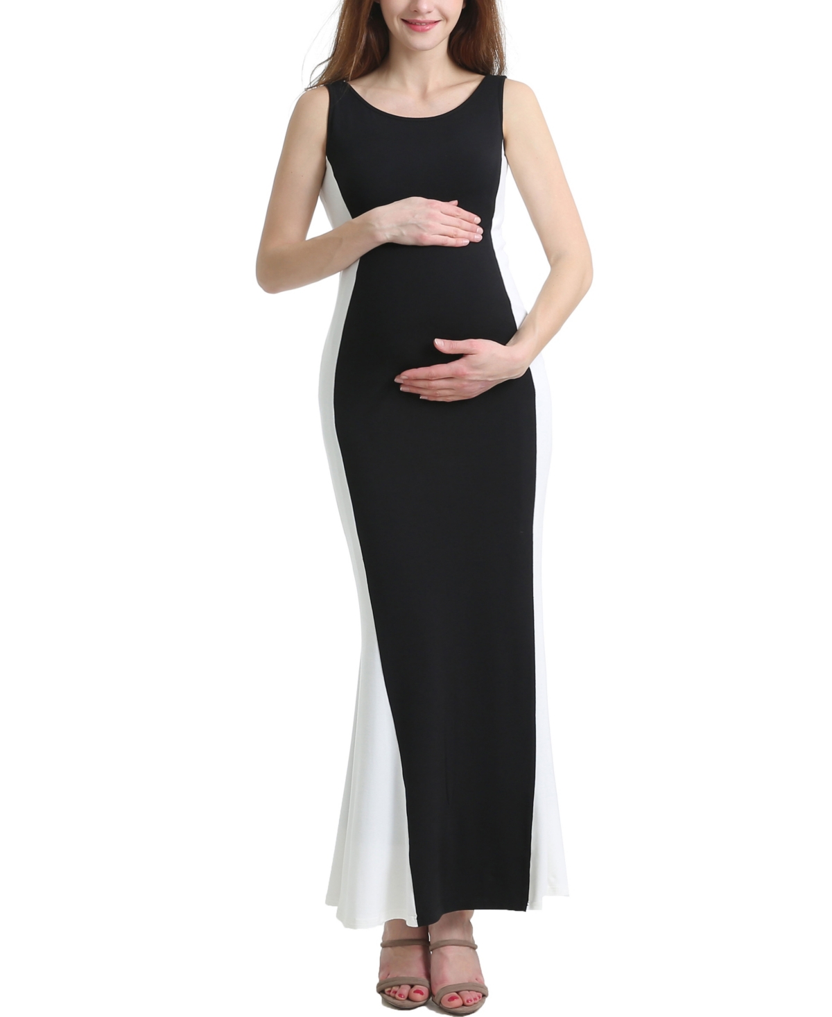 kimi + kai Maternity Phoebe Colorblock Maxi Dress - Black/white