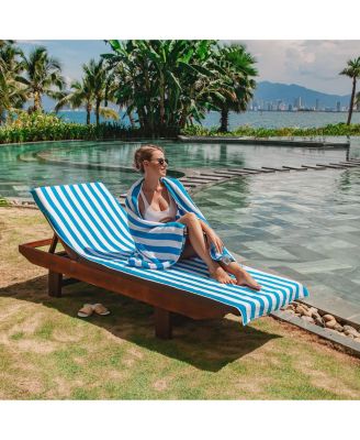 California Cabana Chaise Lounge Covers (2 Pack), Striped Color Options, 30x85 in. with 8" Fitted Pocket for Beach or Pool Chair