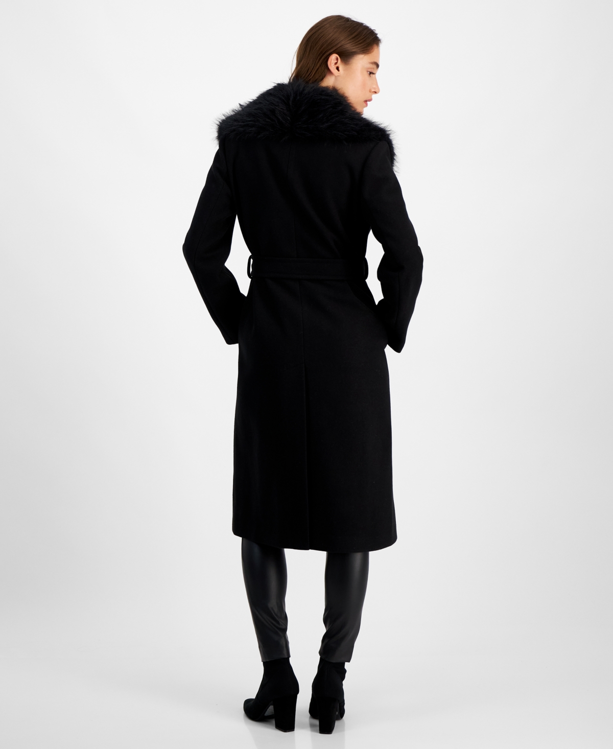 Sam Edelman Women's Belted Faux-Fur-Collar Walker Coat