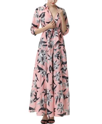 Maternity Matenrity Floral Print Nursing Maxi Shirt Dress