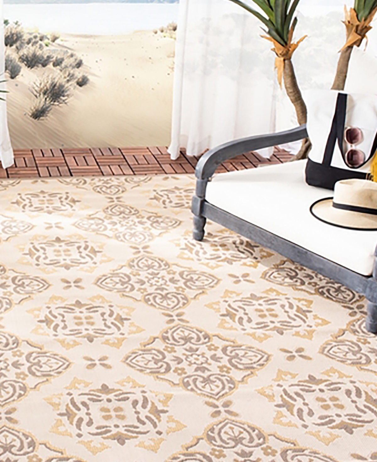 Safavieh Courtyard CY7978 Beige and Dark Beige 5'3" x 7'7" Sisal Weave Outdoor Area Rug