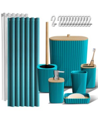 Bathroom Accessories Set, 20Piece Shower Curtain Set with Toilet Brush, Trash Can & Soap Dispenser