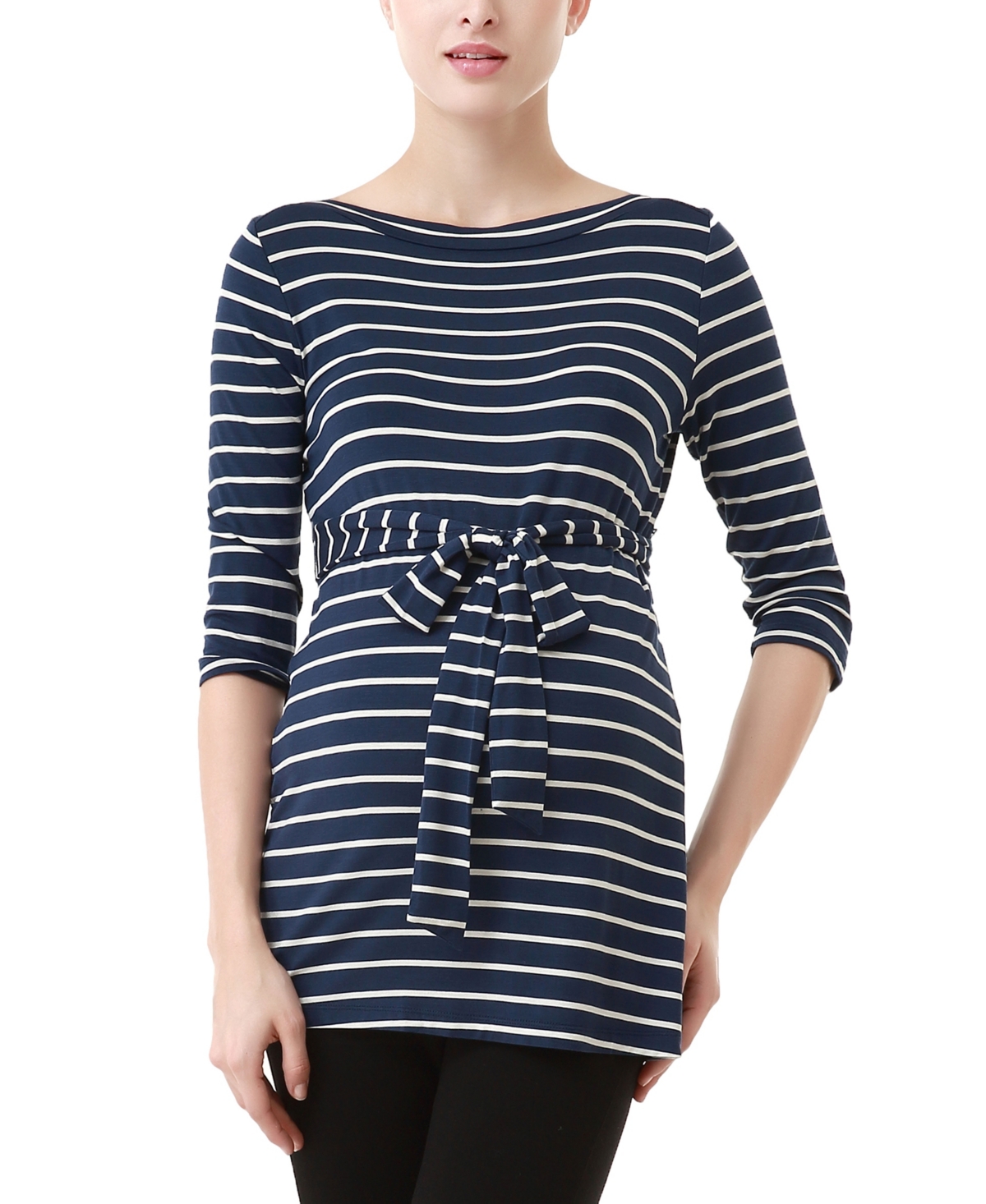 Maternity Striped Boat Neck Top - Navy/ivory