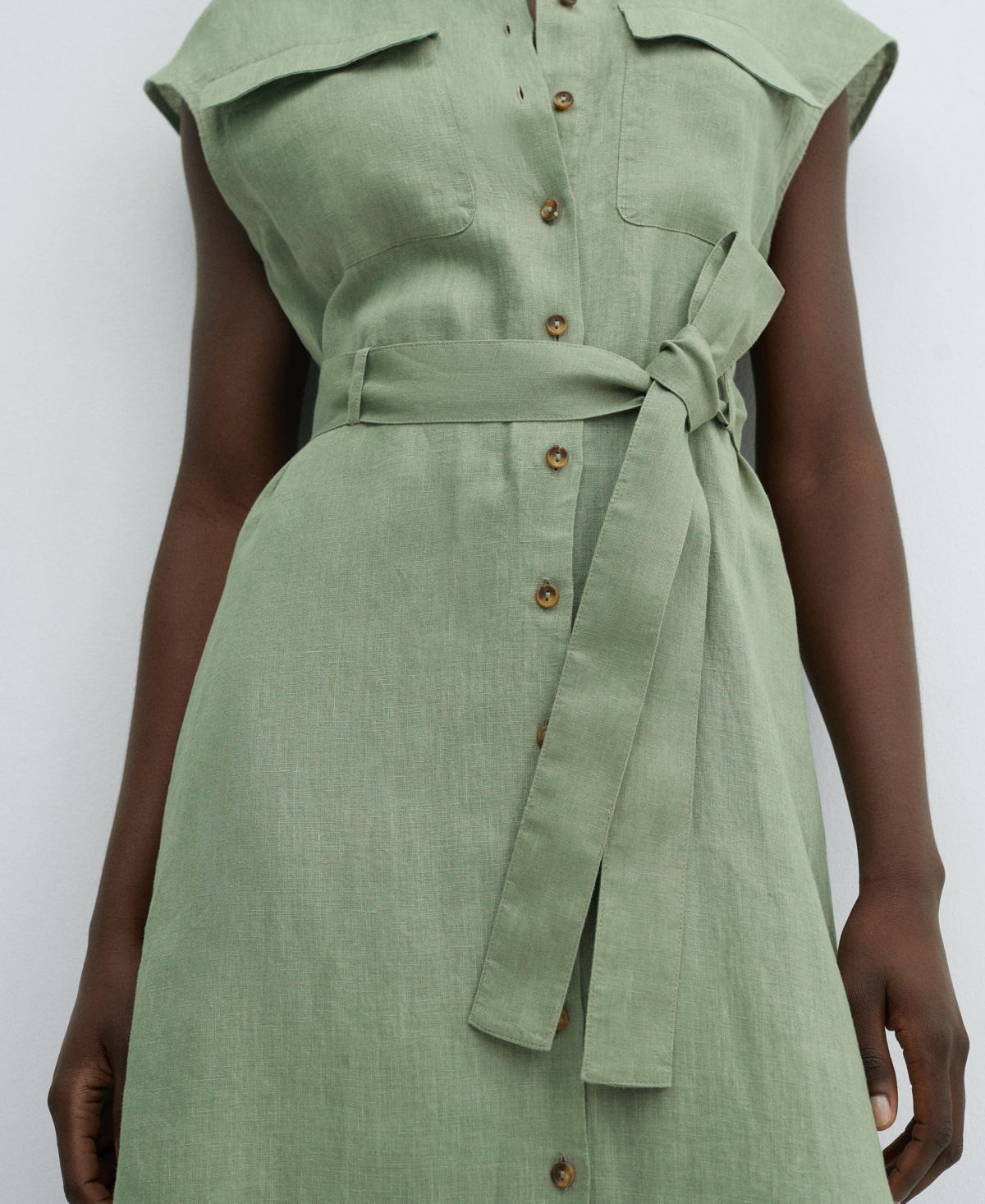 Shop Mango Women's 100% Linen Shirty Dress In Green