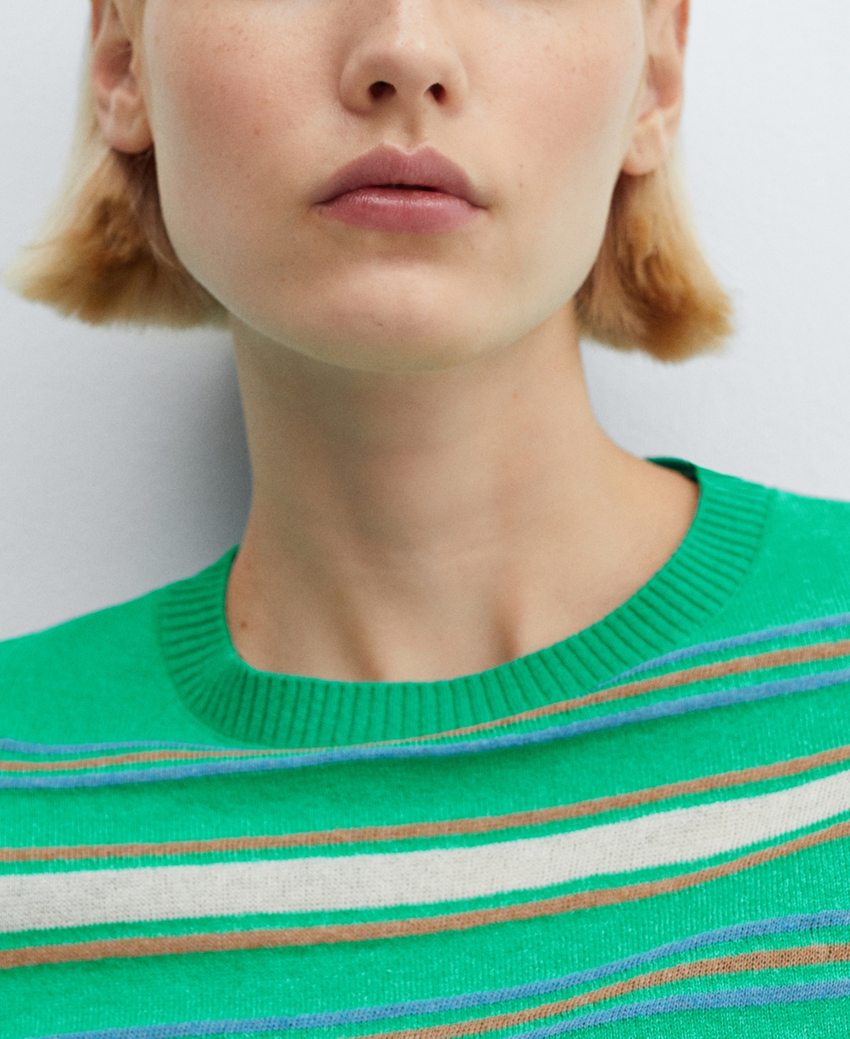 Shop Mango Women's Round-neck Striped Sweater In Green