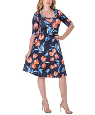 Print Knee Length Elbow Sleeve Dress