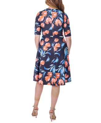 Print Knee Length Elbow Sleeve Dress