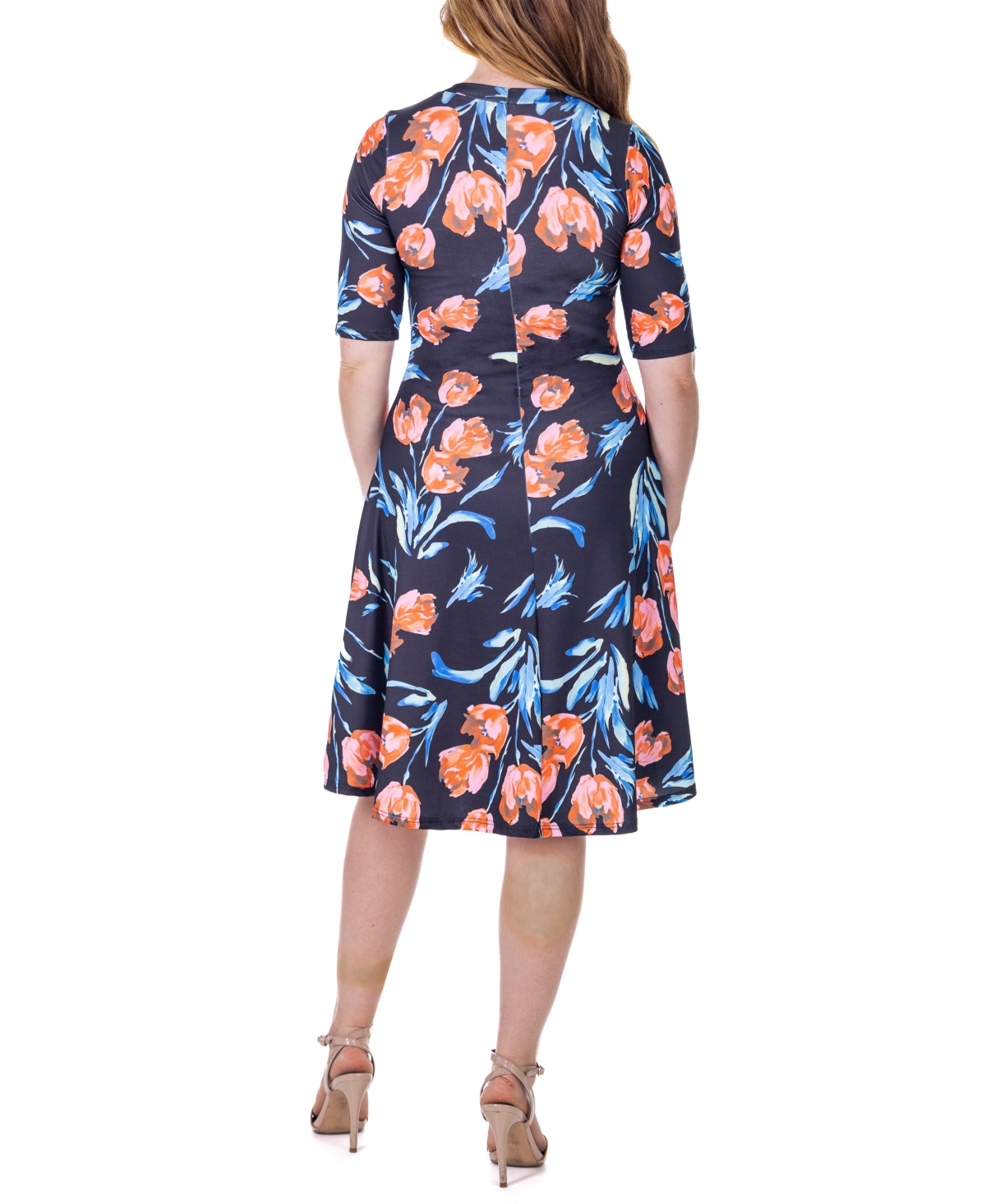Shop 24seven Comfort Apparel Print Knee Length Elbow Sleeve Dress In Miscellane
