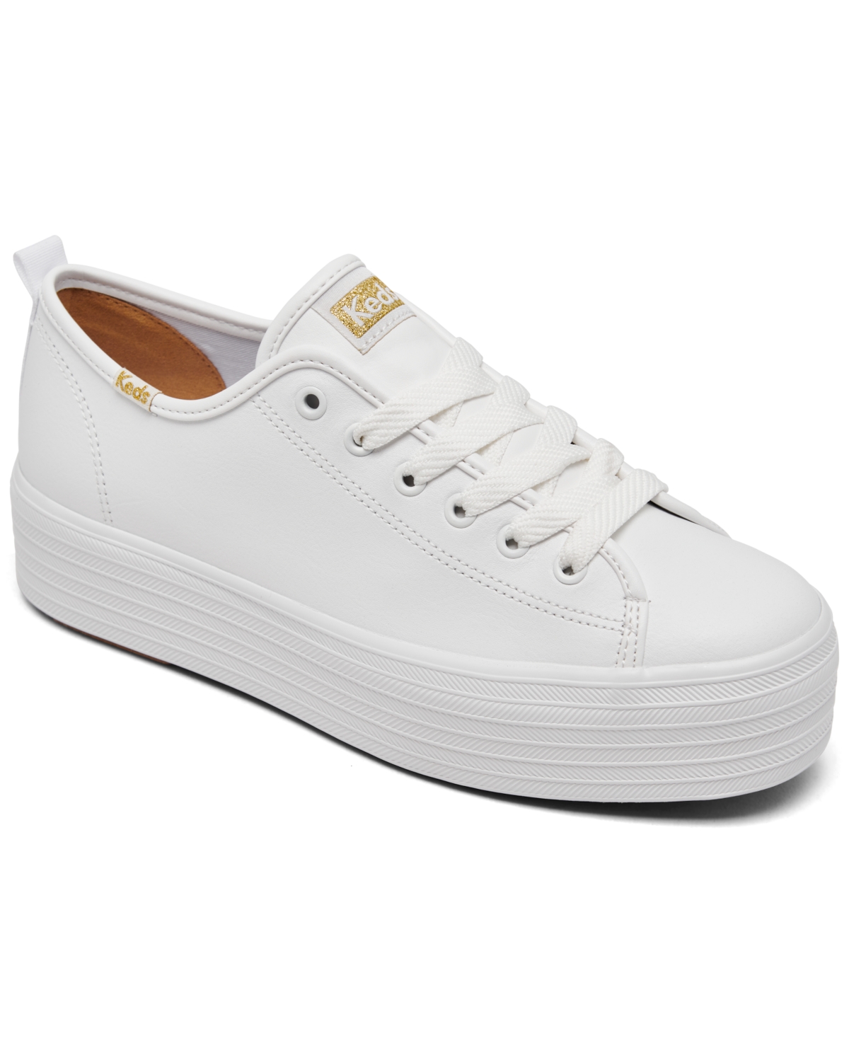 Women's Triple Up Leather Platform Casual Sneakers from Finish Line - White