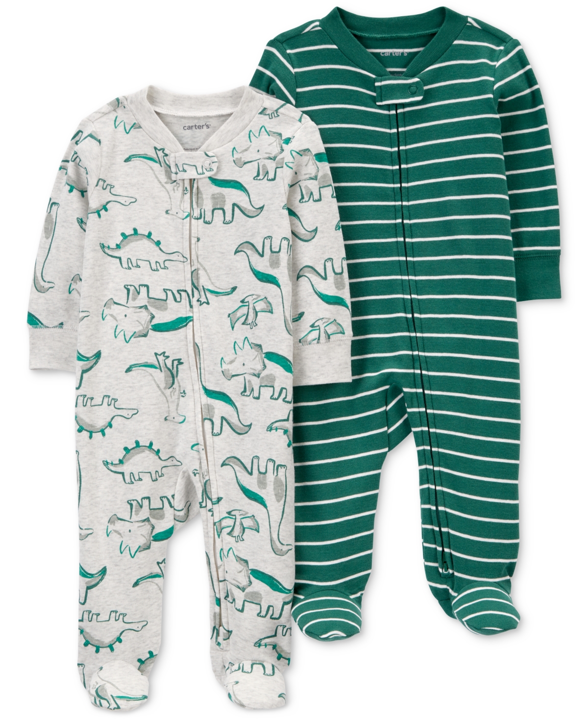 Carter's Baby Boy 2-way-zip Footed Sleep And Play Coveralls, Pack Of 2 In Green