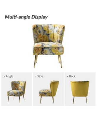 1 piece Tufted Floral Fabric Gold Metal Legs  Accent Chair