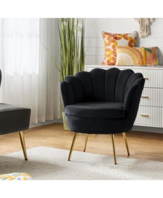 Modern Velvet Barrel Chair with Channel Tufted Back