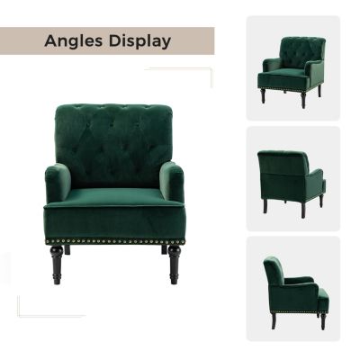 Jakub 28.5" W Velvet Tufted Polyester Armchair with Nailhead Trim