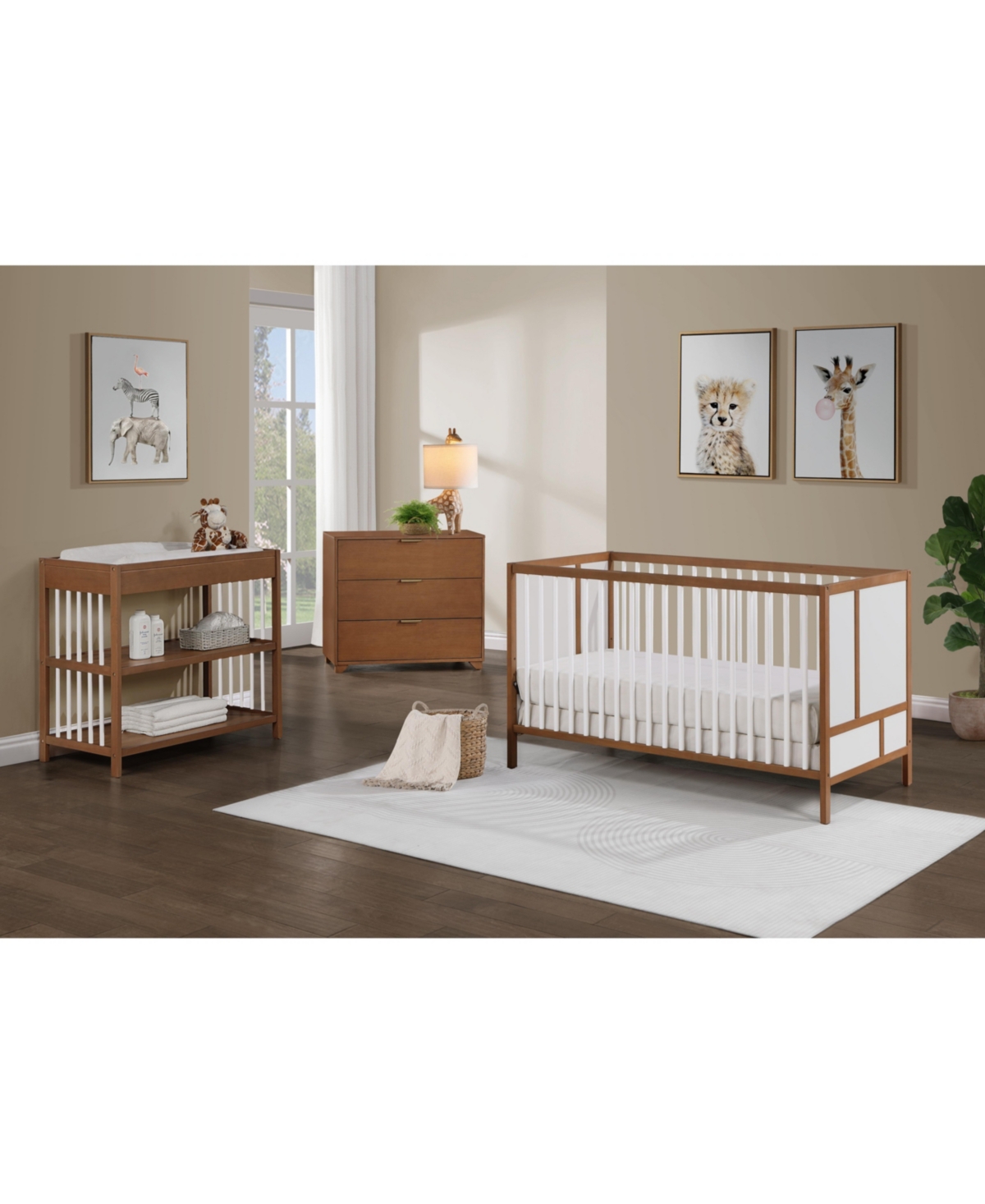 Suite Bebe Pixie Finn 3-in-1 Convertible Crib in Walnut/White