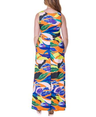 Print Sleeveless V Neck Maxi Pocket Dress