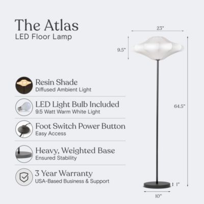 Atlas 67" Modern LED Floor Lamp with Resin Shade