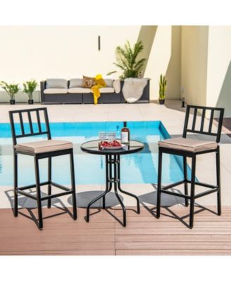 Set of 2 Patio Bar Chairs with Detachable Cushion and Footrest