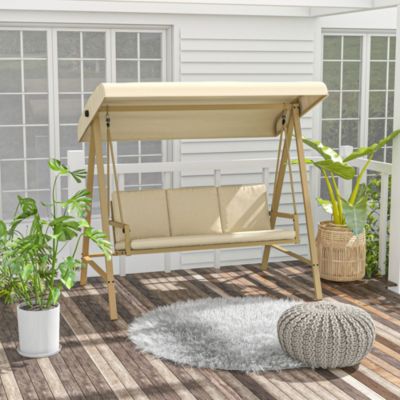 3-Seat Porch Swing with Canopy & Removable Cushions,