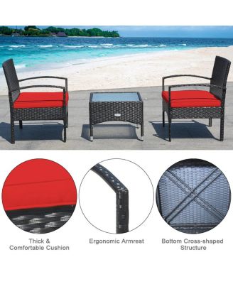 3 Pieces Patio Wicker Rattan Furniture Set with Cushion for Lawn Backyard