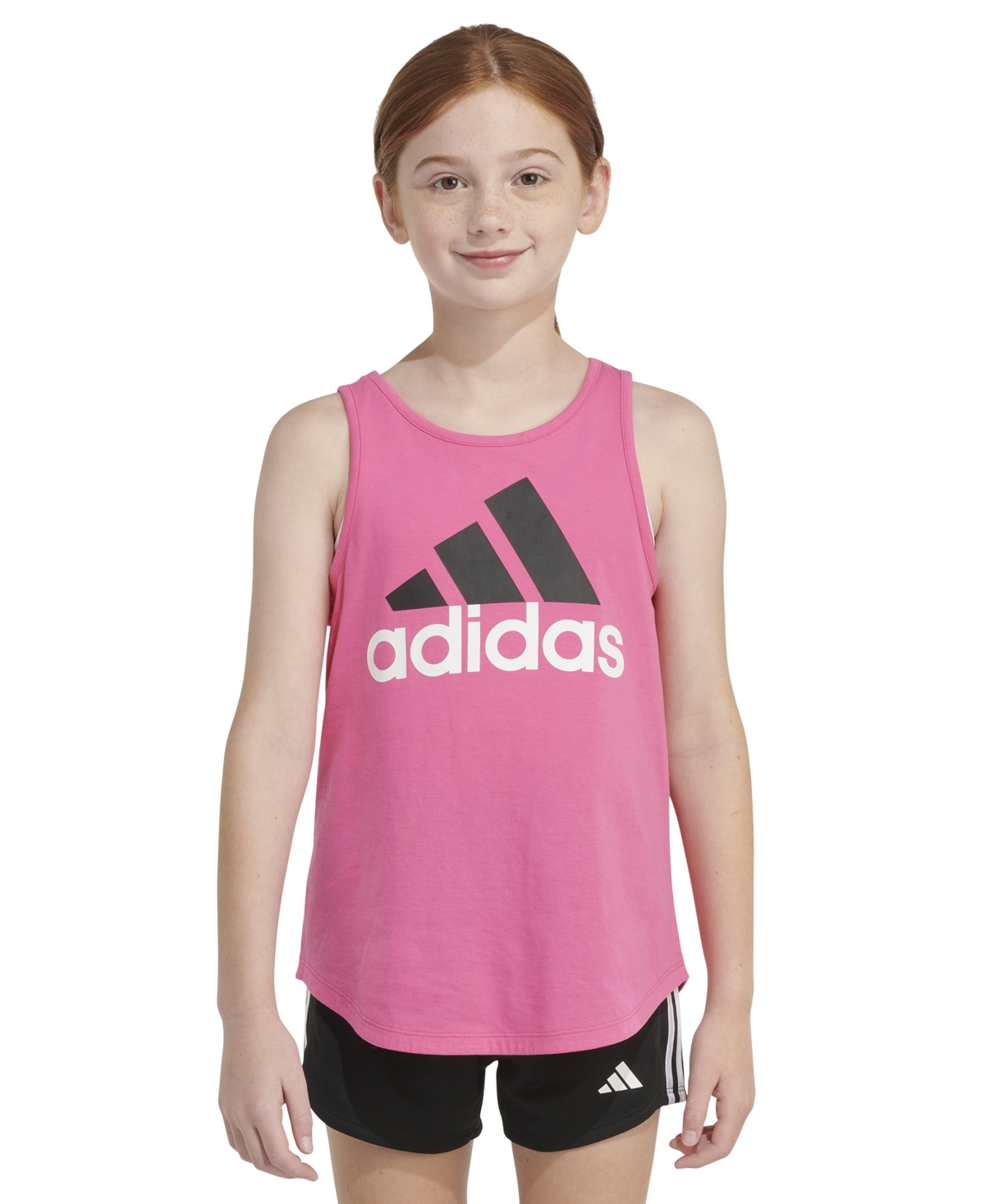 Shop Adidas Originals Big Girls Sleeveless Curved-hem Cotton Logo Tankâ Top In Pulse Magenta