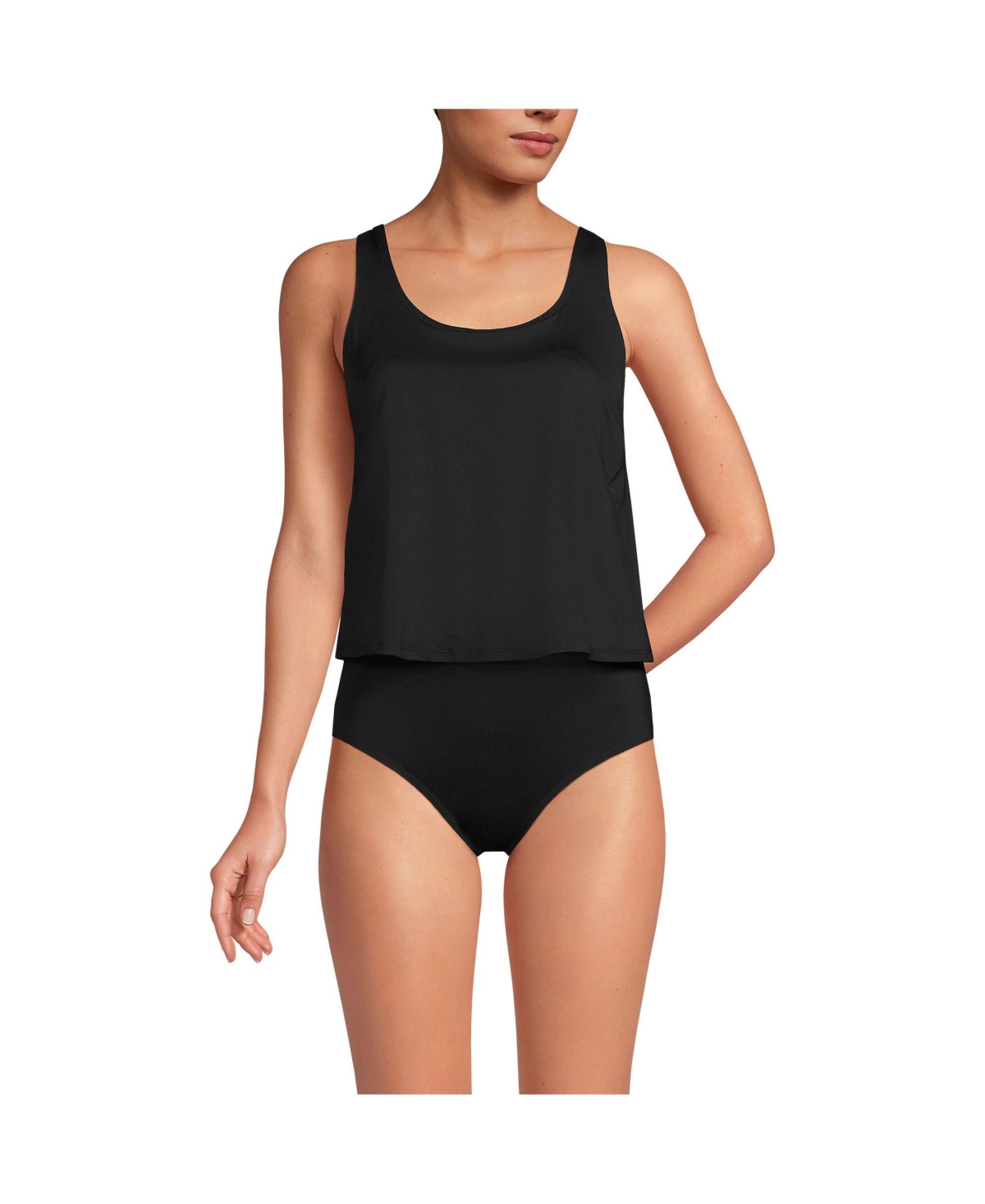 Women's Dd-Cup Chlorine Resistant One Piece Scoop Neck Fauxkini Swimsuit - Black