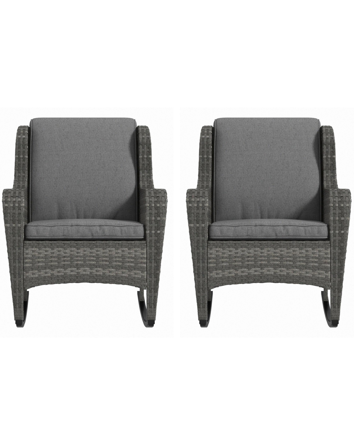 Outsunny Wicker Rocking Chair Set, Outdoor Rockers w/ Cushions,