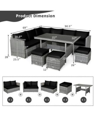 7 Pieces Outdoor Wicker Sectional Sofa Set with Dining Table