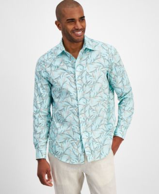 Club Room - Men's Novo Regular-Fit Stretch Leaf-Print Button-Down Shirt