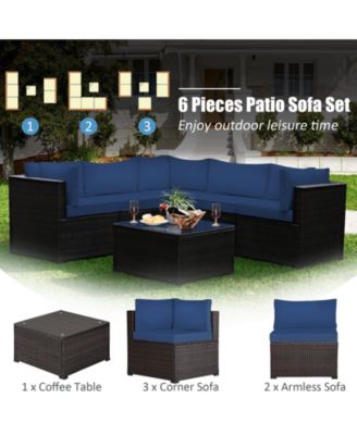 6 Pieces Rattan Patio Sectional Sofa Set with Cushions for 4-5 Person