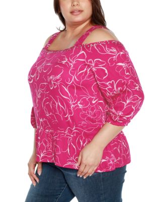Black Label Plus Size Embellished Cold Shoulder Top
