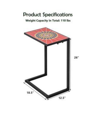 C-shaped Waterproof Outdoor Side End Table with Ceramic Top