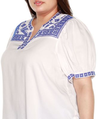Black Label Plus Size Embroidered Boho Short Sleeve Top
