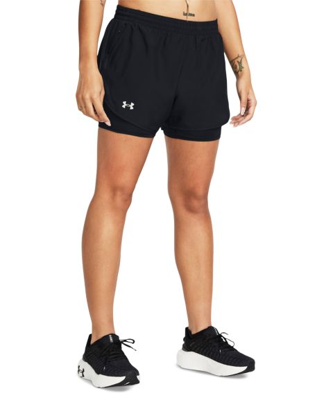 Женские шорты Under Armour Fly By 2-in-1 Shorts, цвет: Чёрный / Светоотражающий